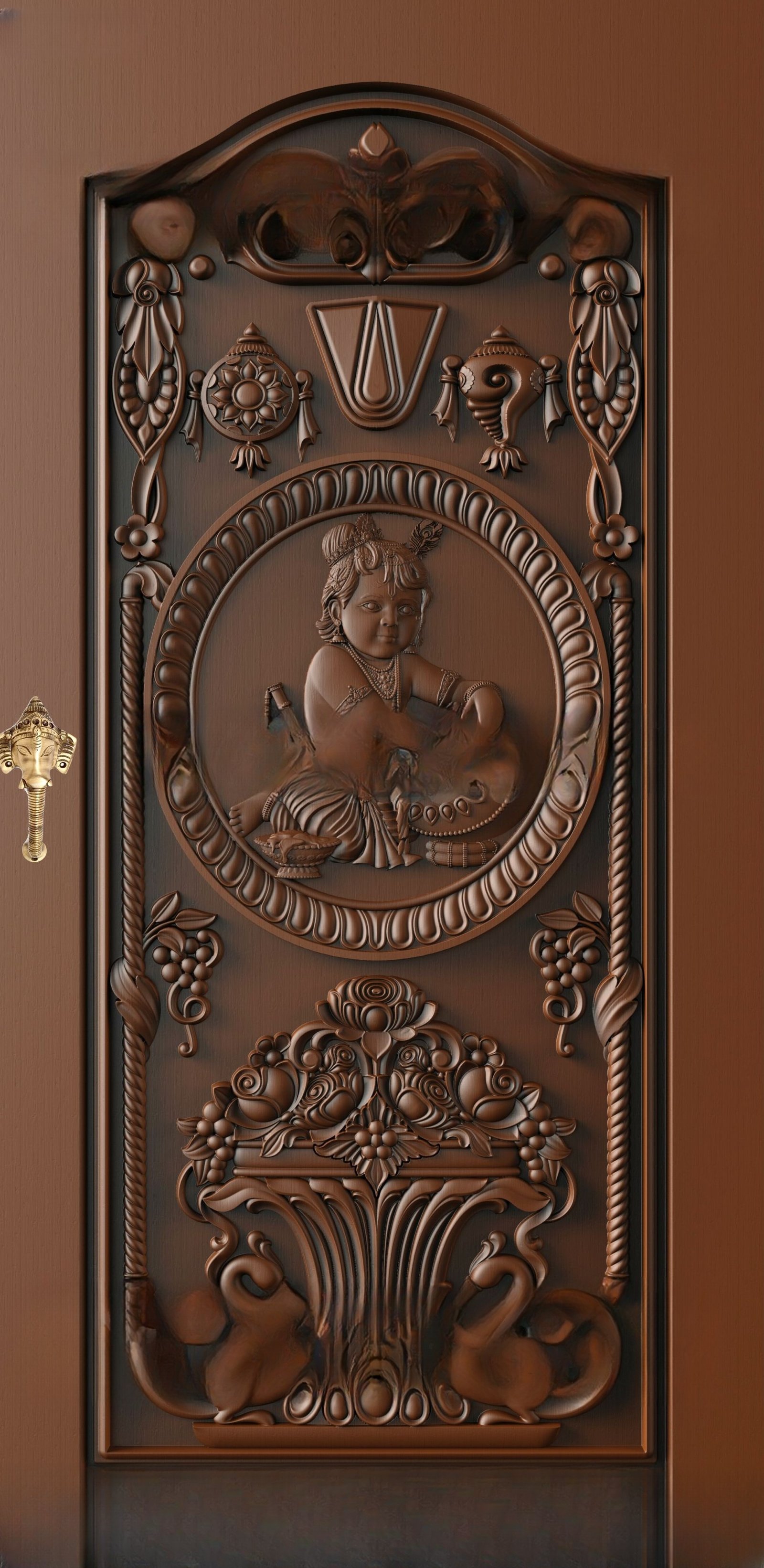 God Doors - GD-49 Little Krishna Divine Relief Carving Door 3D Model
